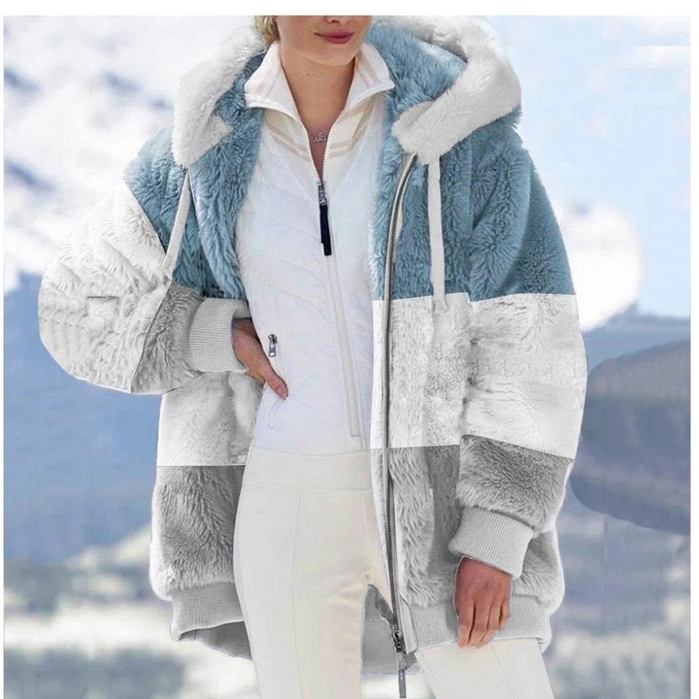 Sherpa Colorblock Zip Up Oversized Hoodie  Sz XL #New